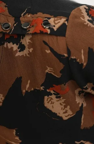 Alisa Farbalı Kuşaklı Viskon Elbise 4599C-01 Kahverengi Siyah