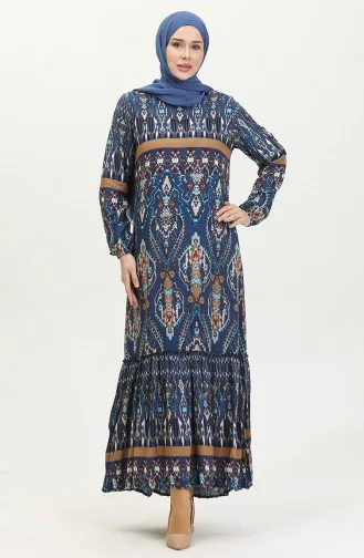 Robe En Viscose à Volants Et Ceinture Alisa 4599D-01 Bleu Marine 4599D-01