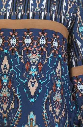 Robe En Viscose à Volants Et Ceinture Alisa 4599D-01 Bleu Marine 4599D-01