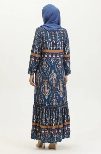 Robe En Viscose à Volants Et Ceinture Alisa 4599D-01 Bleu Marine 4599D-01