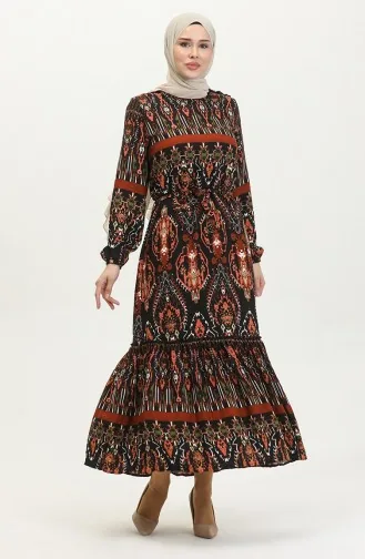 فستان أليسا من الفيسكوز بحزام 4599D-02 لون بريك 4599D-02