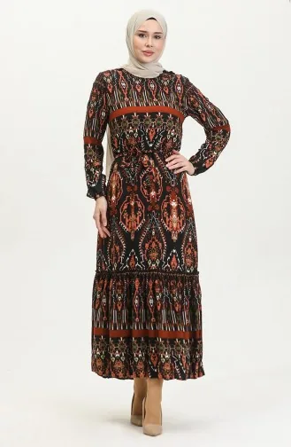 فستان أليسا من الفيسكوز بحزام 4599D-02 لون بريك 4599D-02