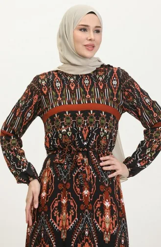 فستان أليسا من الفيسكوز بحزام 4599D-02 لون بريك 4599D-02