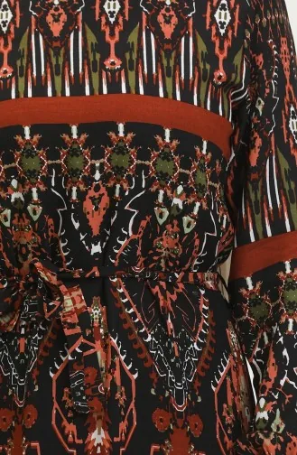 فستان أليسا من الفيسكوز بحزام 4599D-02 لون بريك 4599D-02