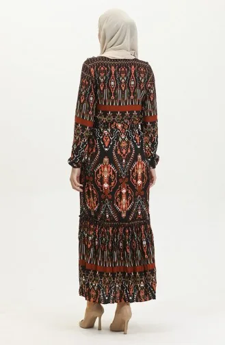 فستان أليسا من الفيسكوز بحزام 4599D-02 لون بريك 4599D-02