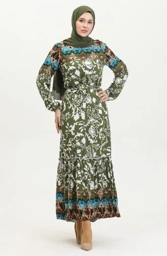 Alisa Geplooide Viscose Jurk Met Riem 4599E-01 Khaki 4599E-01