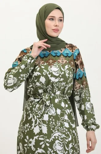 Alisa Geplooide Viscose Jurk Met Riem 4599E-01 Khaki 4599E-01