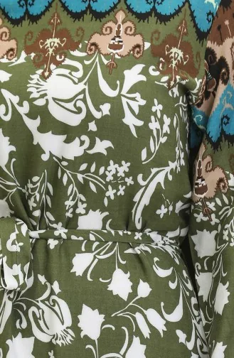 Alisa Geplooide Viscose Jurk Met Riem 4599E-01 Khaki 4599E-01