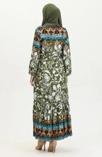 Alisa Geplooide Viscose Jurk Met Riem 4599E-01 Khaki 4599E-01