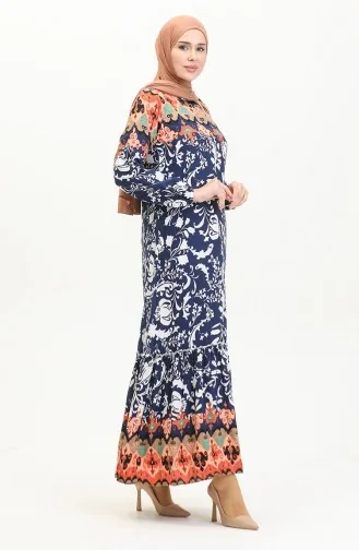 Robe En Viscose à Volants Et Ceinture Alisa 4599E-02 Indigo 4599E-02