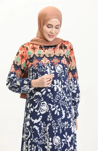 Robe En Viscose à Volants Et Ceinture Alisa 4599E-02 Indigo 4599E-02