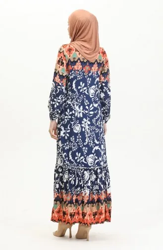 Robe En Viscose à Volants Et Ceinture Alisa 4599E-02 Indigo 4599E-02