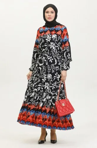 Alisa Flounced Belted Viscose Dress 4599E-03 Navy Blue 4599E-03