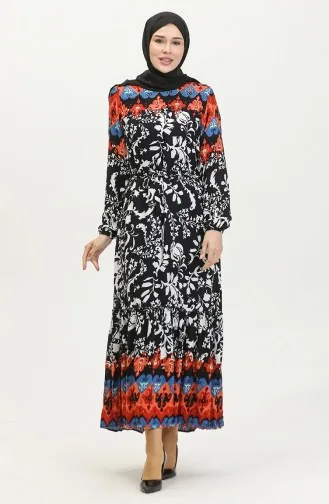 Alisa Flounced Belted Viscose Dress 4599E-03 Navy Blue 4599E-03