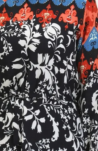 Alisa Flounced Belted Viscose Dress 4599E-03 Navy Blue 4599E-03