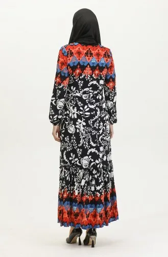 Alisa Flounced Belted Viscose Dress 4599E-03 Navy Blue 4599E-03