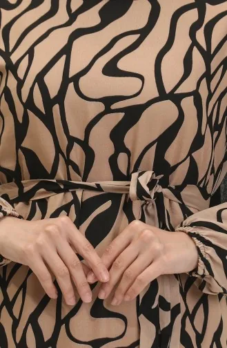 Alisa Farbalı Kuşaklı Viskon Elbise 4599F-01 Vizon