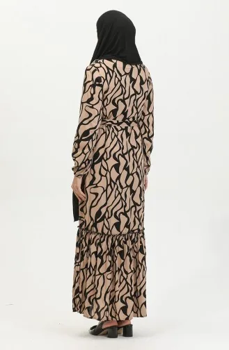 Alisa Farbalı Kuşaklı Viskon Elbise 4599F-01 Vizon