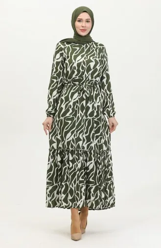 فستان أليسا من الفيسكوز بحزام 4599F-02 كاكي 4599F-02