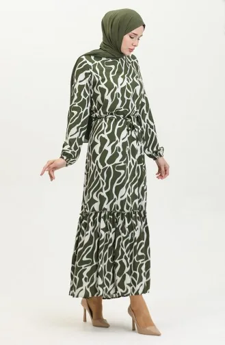 فستان أليسا من الفيسكوز بحزام 4599F-02 كاكي 4599F-02