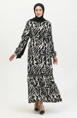 Robe En Viscose à Volants Et Ceinture Alisa 4599F-03 Noir 4599F-03