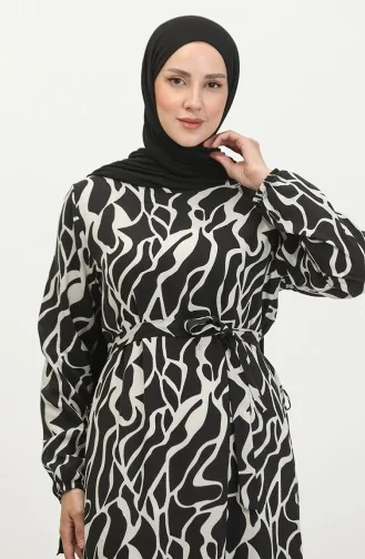 Robe En Viscose à Volants Et Ceinture Alisa 4599F-03 Noir 4599F-03