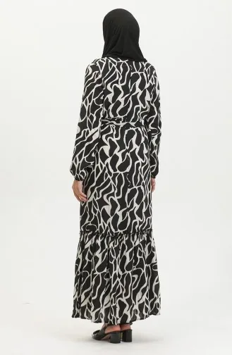 Robe En Viscose à Volants Et Ceinture Alisa 4599F-03 Noir 4599F-03