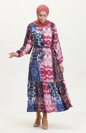 Robe En Viscose à Volants Et Ceinture Alisa 4599G-01 Prune Sax 4599G-01