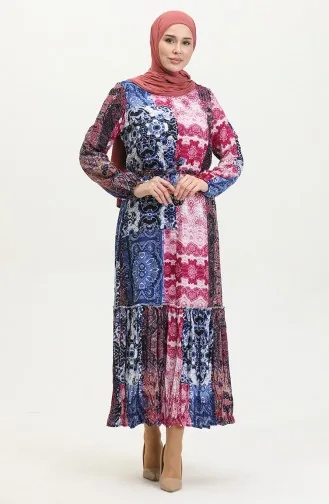 Robe En Viscose à Volants Et Ceinture Alisa 4599G-01 Prune Sax 4599G-01