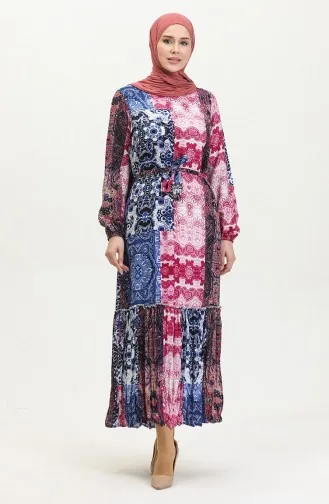 Robe En Viscose à Volants Et Ceinture Alisa 4599G-01 Prune Sax 4599G-01