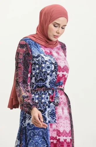 Robe En Viscose à Volants Et Ceinture Alisa 4599G-01 Prune Sax 4599G-01