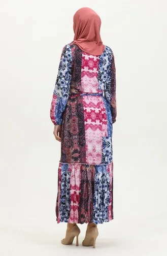 Robe En Viscose à Volants Et Ceinture Alisa 4599G-01 Prune Sax 4599G-01