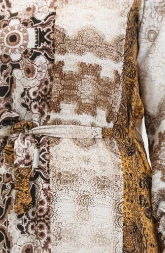 Alisa Farbalı Kuşaklı Viskon Elbise 4599G-03 Hardal Vizon