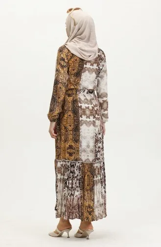 Alisa Farbalı Kuşaklı Viskon Elbise 4599G-03 Hardal Vizon