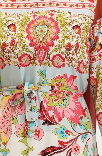 Alisa Farbalı Kuşaklı Viskon Elbise 4599H-01 Haki Gül Kurusu