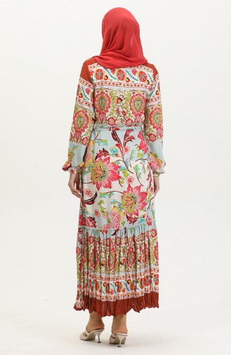Alisa Flounced Belted Viscose Dress 4599H-01 Khaki Rose 4599H-01