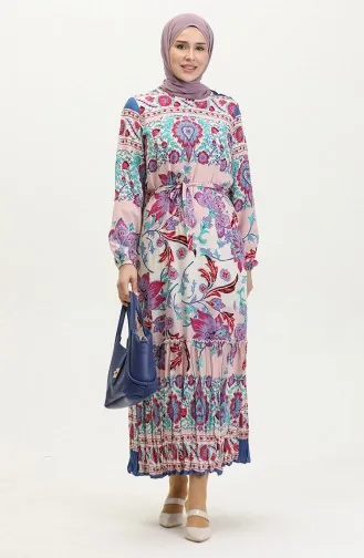 Robe En Viscose à Volants Et Ceinture Alisa 4599H-02 Saxe Poudre 4599H-02