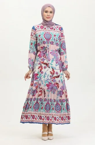 Robe En Viscose à Volants Et Ceinture Alisa 4599H-02 Saxe Poudre 4599H-02