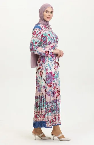 Robe En Viscose à Volants Et Ceinture Alisa 4599H-02 Saxe Poudre 4599H-02