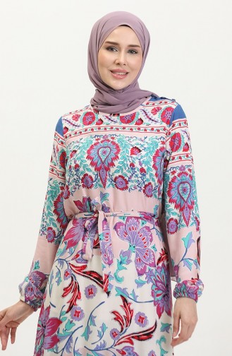 Alisa Geplooide Viscose Jurk Met Riem 4599H-02 Powder Saxe 4599H-02