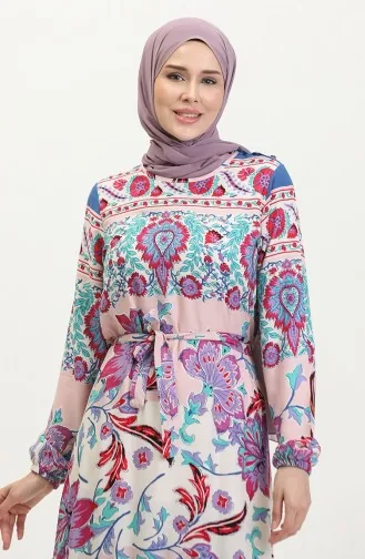 Robe En Viscose à Volants Et Ceinture Alisa 4599H-02 Saxe Poudre 4599H-02