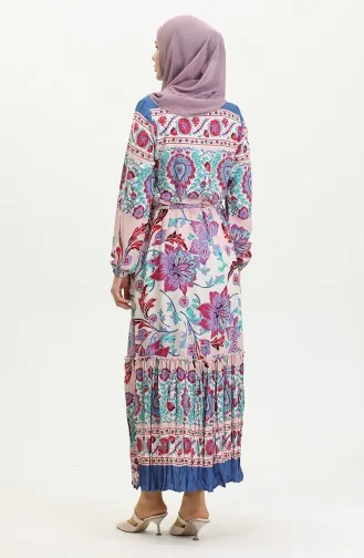 Robe En Viscose à Volants Et Ceinture Alisa 4599H-02 Saxe Poudre 4599H-02