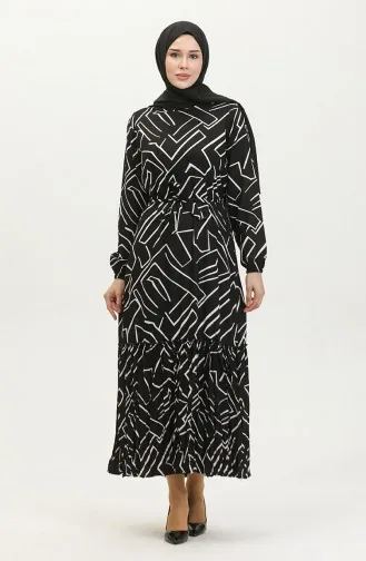 Alisa Farbalı Kuşaklı Viskon Elbise 4599K-01 Siyah