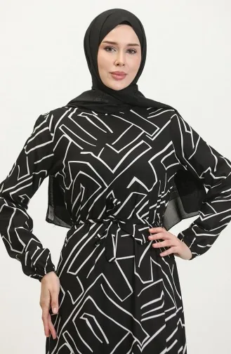 Alisa Farbalı Kuşaklı Viskon Elbise 4599K-01 Siyah