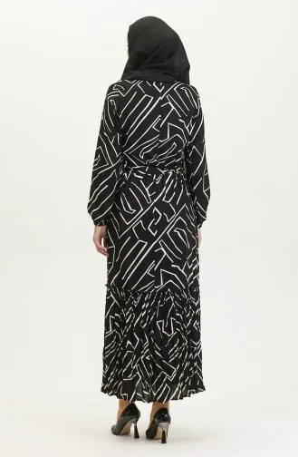 Alisa Farbalı Kuşaklı Viskon Elbise 4599K-01 Siyah