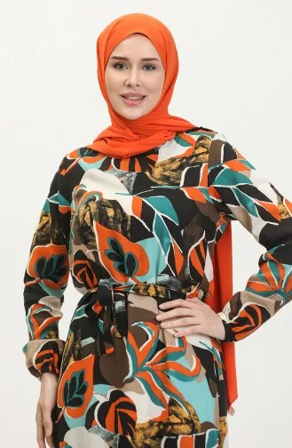 Alisa Farbalı Kuşaklı Viskon Elbise 4599L-01 Siyah Petrol