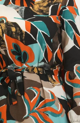 Alisa Farbalı Kuşaklı Viskon Elbise 4599L-01 Siyah Petrol