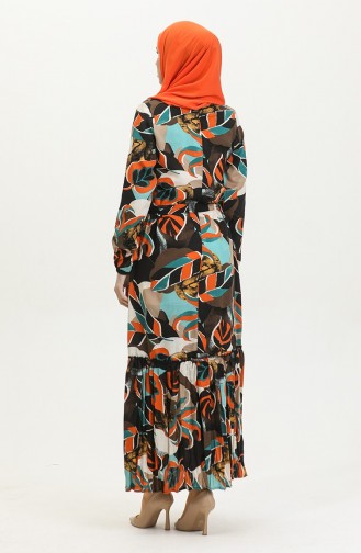 Alisa Flounced Belted Viscose Dress 4599L-01 Black Petrol 4599L-01