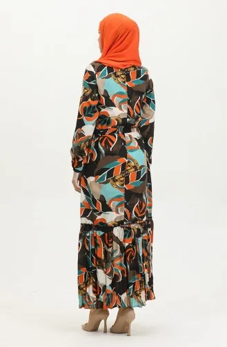Alisa Farbalı Kuşaklı Viskon Elbise 4599L-01 Siyah Petrol