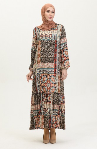 Alisa Flounced Belted Viscose Dress 4599M-01 Beige Brick 4599M-01